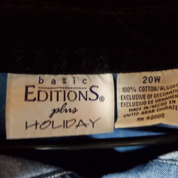 Basic Editions Denim Shirt 20W Embroidered Christmas XMas Snowmen - Picture 3 of 3